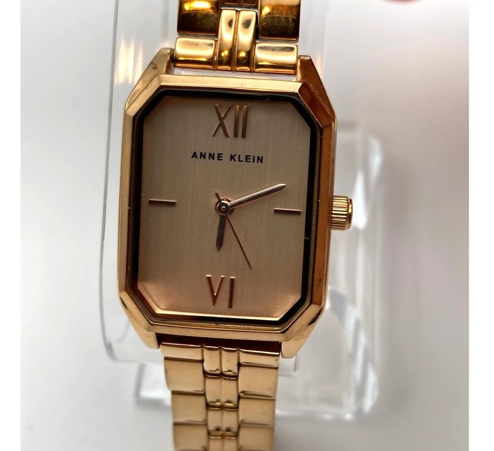 Anne Klein Tank Style Dress Watch 24mm - New Battery Rose Gold Tones Wrist 6" WR